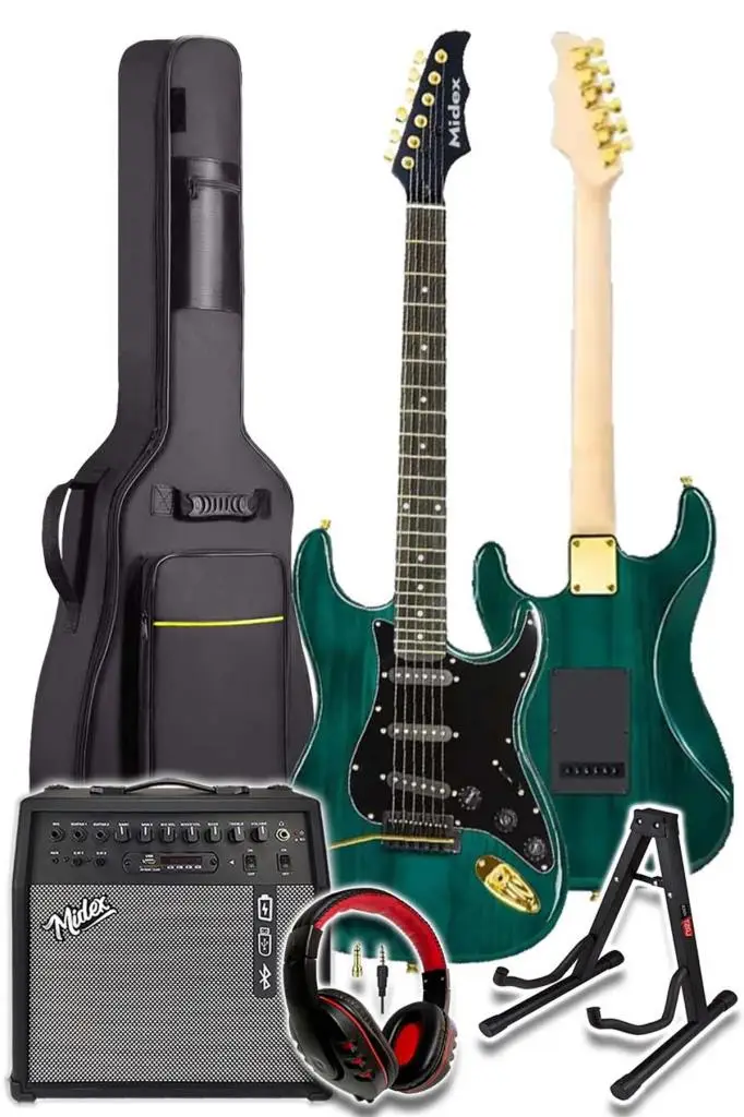 Midex GLC-40GR-50AMP Elektro Gitar Seti 50 WATT Şarjlı BT Amfi Kulaklık ve Full SET
