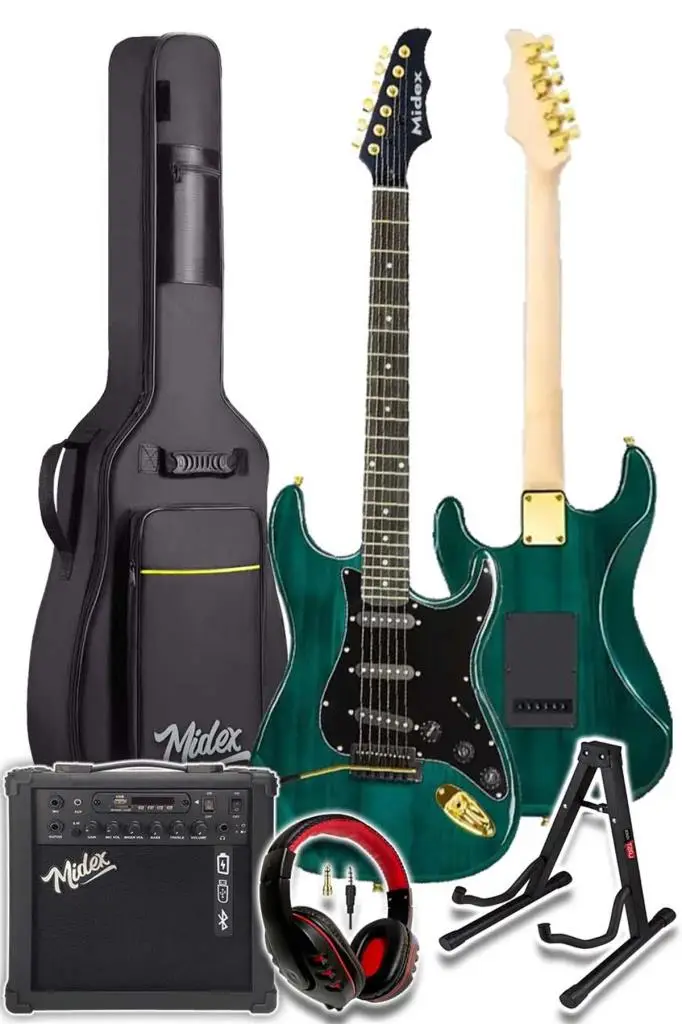 Midex GLC-40GR-AMP Elektro Gitar Seti 25 WATT Şarjlı BT Amfi Kulaklık ve Full SET