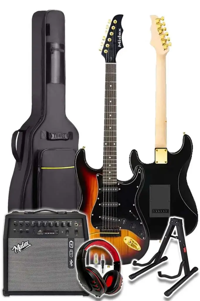 Midex GLC-40SB-50AMP Elektro Gitar Seti 50 WATT Şarjlı BT Amfi Kulaklık ve Full SET