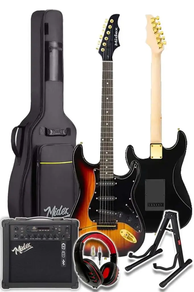 Midex GLC-40SB-AMP Elektro Gitar Seti 25 WATT Şarjlı BT Amfi Kulaklık ve Full SET