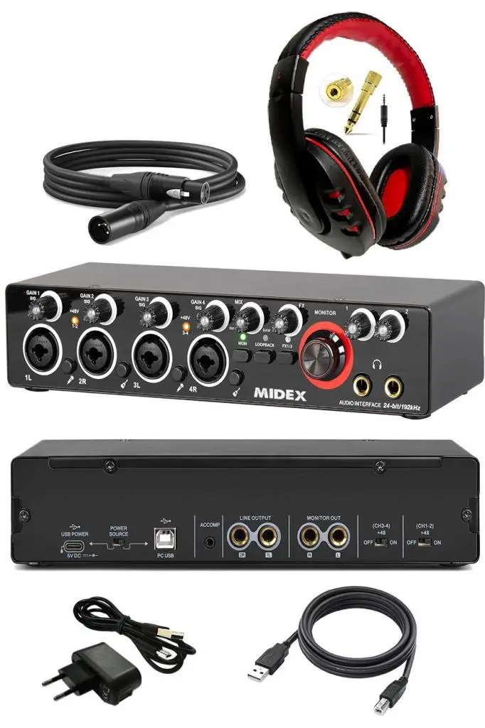 Midex GLX-4000HD Profesyonel Usb Stüdyo Ses Kartı 4 Giriş 4 Çıkış (Kulaklık ve Kablo)