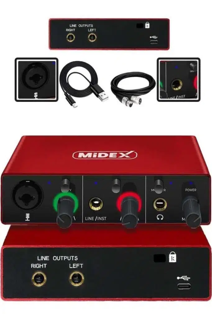 Midex GLX-500 PRO Stüdyo Ses Kartı 2 Giriş 2 Çıkış 24Bit/96kHz (XLR Kablo Hediye)