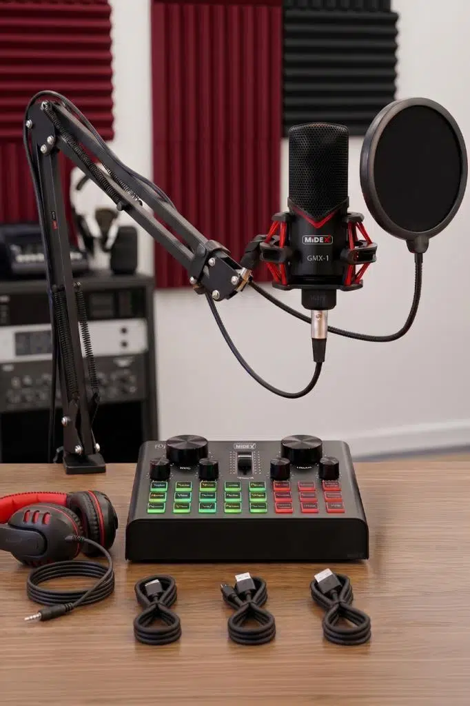 Midex GMX-1 Record Head Set Condenser Mikrofon Kulaklık Ses Kartı Canlı Yayın Paketi (Telefon ve PC)