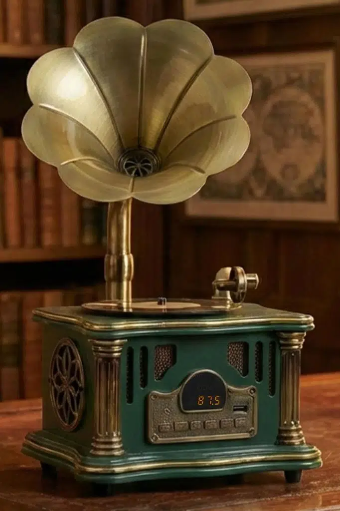 Midex GR-26GRN FM Radyolu Nostaljik Gramofon Görünümlü Müzik Kutusu Bluetooth Hoparlör