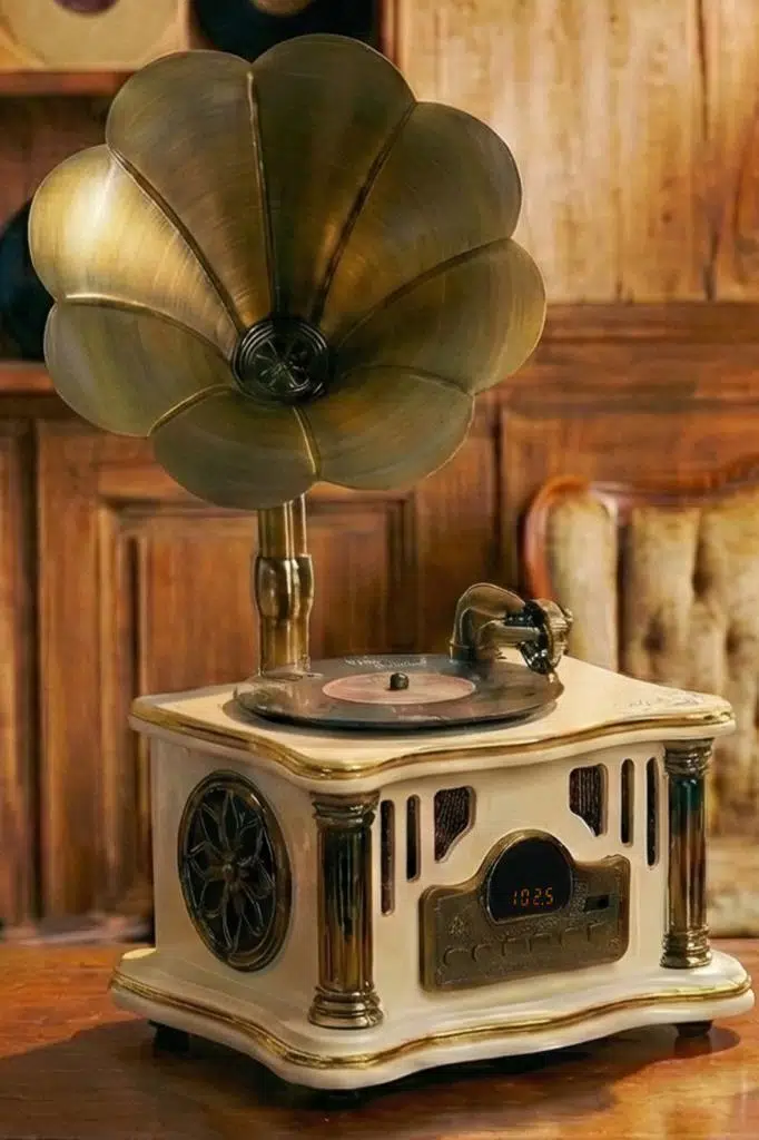 Midex GR-26WH FM Radyolu Nostaljik Gramofon Görünümlü Müzik Kutusu Bluetooth Hoparlör