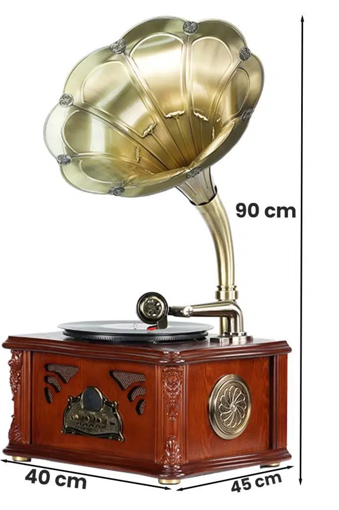 GR-50 (2026 versiyon) Nostaljik Dev Gramofon Bluetooth USB Plak Çalar Pikap FM Radyo MP3