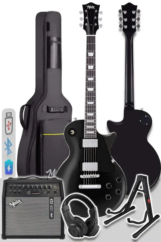Midex GRX-200BK-50-AMP Les Paul Kasa Elektro Gitar Seti 50 Watt Gainli Şarjlı Amfi ve Full Set (H-H)