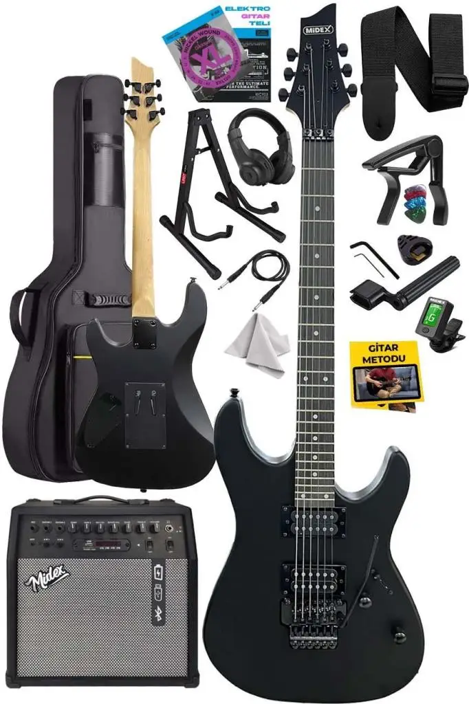 Midex GRX-300-50-AMP Profesyonel Elektro Gitar Seti 50 Watt Gainli Şarjlı Bluetooth`lu Amfi ve Full Set