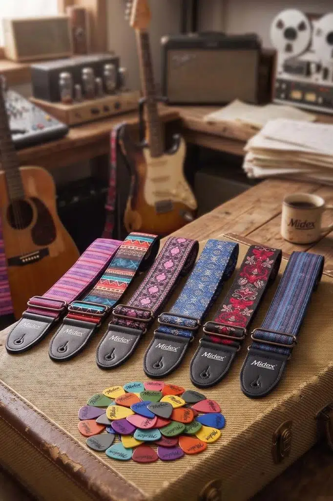 Midex GSR-6X Özel Tasarım Desenli 6’lı Gitar Omuz Askısı ve Pena Seti (90-145 cm Uzunluk)