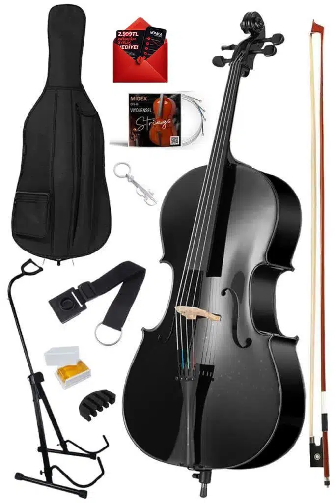 Midex GT-124BK-PAK Profesyonel Üst Kalite Siyah Çello Viyolonsel Full Set