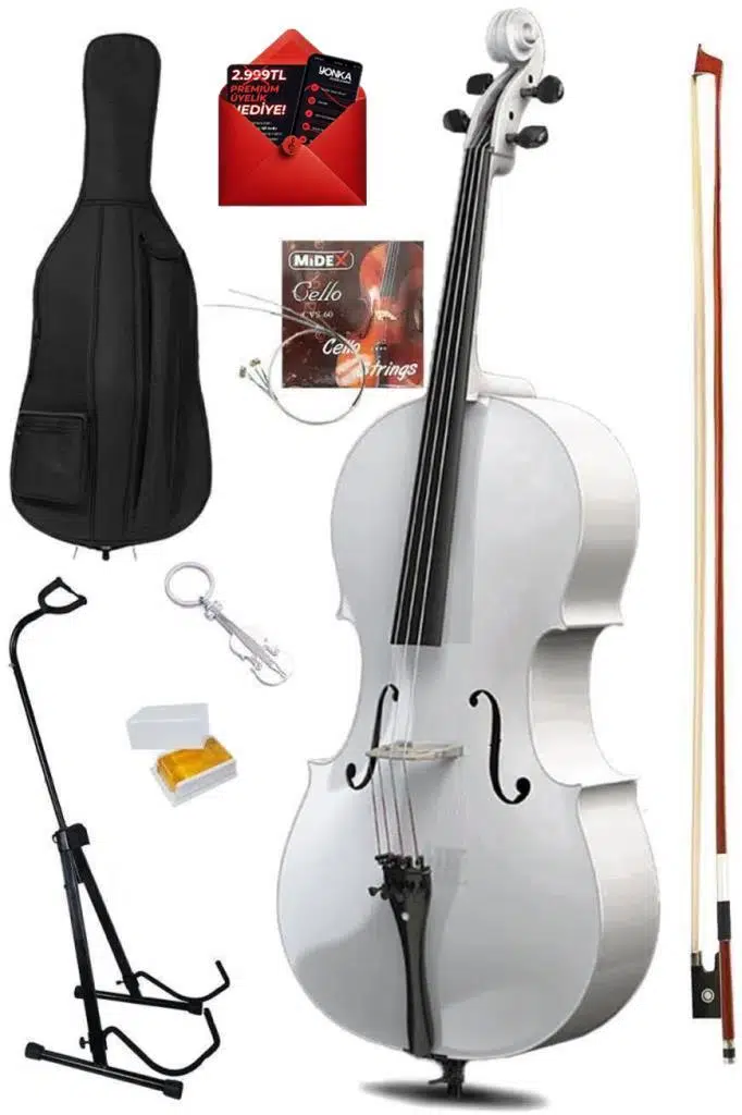 Midex GT-124WH-PAK Profesyonel Üst Kalite Beyaz Çello Viyolonsel Full Set
