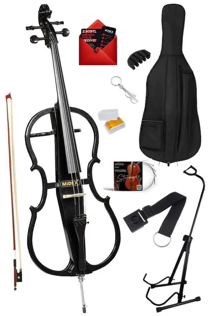 Midex GTC-400BK-PAK Profesyonel Siyah Elektro Çello Full Set