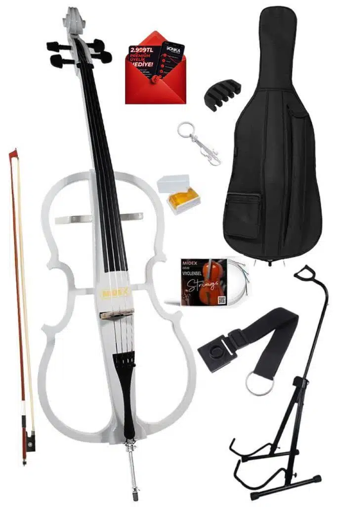 Midex GTC-400WH-PAK Profesyonel Beyaz Elektro Çello Full Set