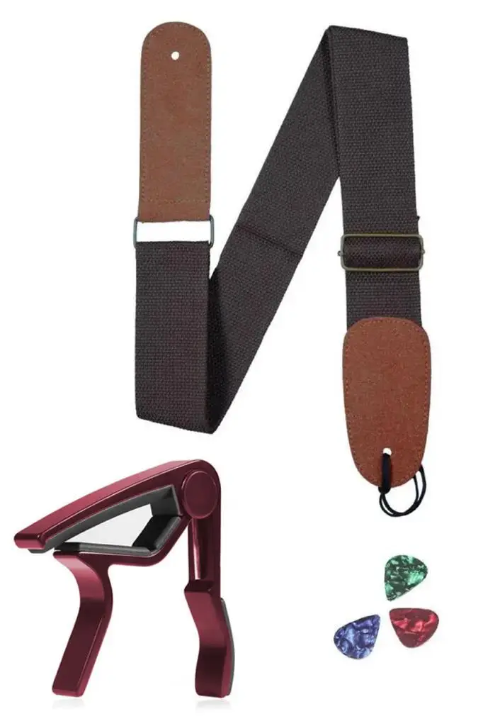Midex HG20C Kahve Renk Gitar Omuz Askısı Metal Capo Pena Paketi
