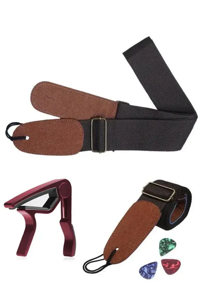 Midex HG20C Kahve Renk Gitar Omuz Askısı Metal Capo Pena Paketi