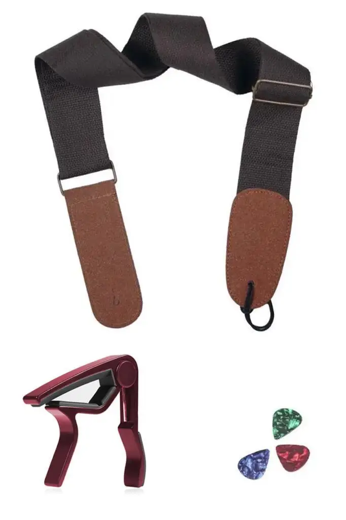 Midex HG20C Kahve Renk Gitar Omuz Askısı Metal Capo Pena Paketi