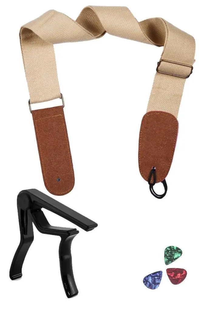 Midex HG22C Krem Renk Gitar Omuz Askısı Metal Siyah Capo Pena Paketi