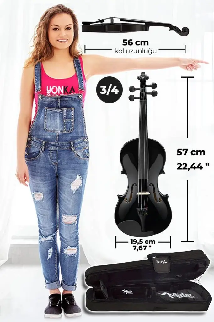 Midex HGA34BK-TYS Siyah 3/4 Keman Seti 10-13 Yaş Çocuk Kemanı (Yastık Reçine Çanta Tel Susturucu Yay Metod)