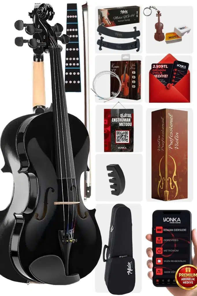Midex HGA34BK-TYS Siyah 3/4 Keman Seti 10-13 Yaş Çocuk Kemanı (Yastık Reçine Çanta Tel Susturucu Yay Metod)