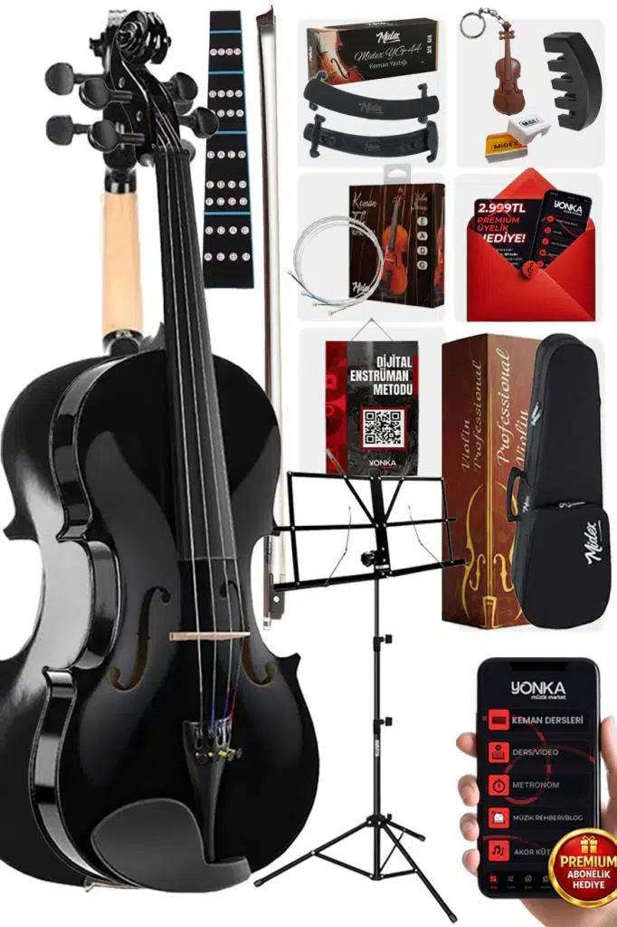 Midex HGA44BK-NTYS Full Siyah Set Keman 4/4 (Nota Sehpası Yastık Softcase Arşe)