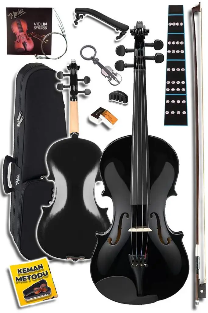 Midex HGA44BK-TYS Full Siyah Set Keman 4/4 (Yastık Reçine Çanta Yedek Tel Susturucu Yay)