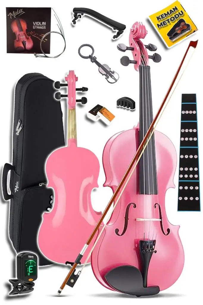 Midex HGA44PİNK-PAK Pembe 4/4 Tam Boy Keman Seti (Yastık Tuner Susturucu Çanta Yay Reçine)