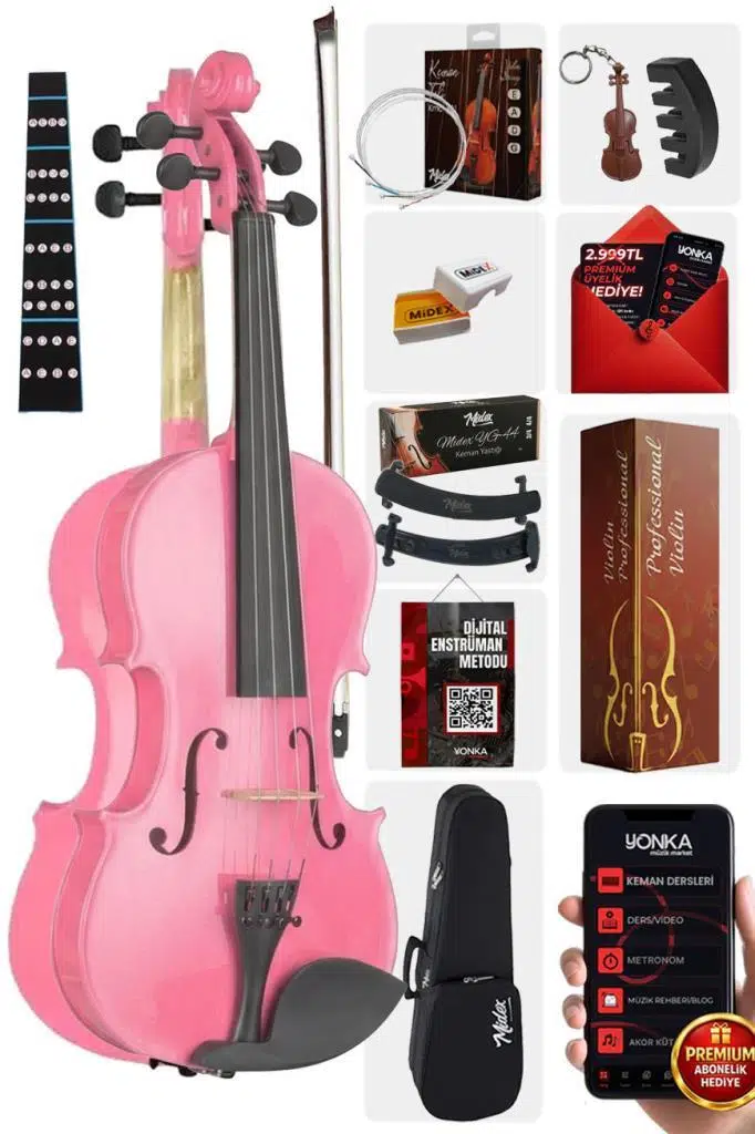 Midex HGA44PİNK-TYS Pembe 4/4 Tam Boy Keman Seti (Yetişkinler İçin)