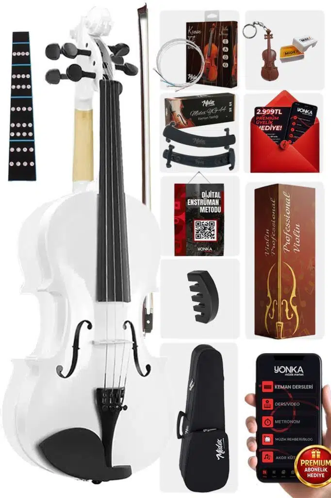 Midex HGA44WH-TYS Beyaz 4/4 Tam Boy Keman Seti (Çanta Yay Reçine)