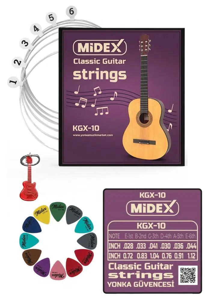 Midex KGX-10 Klasik Gitar Teli Takımı ve Pena Seti