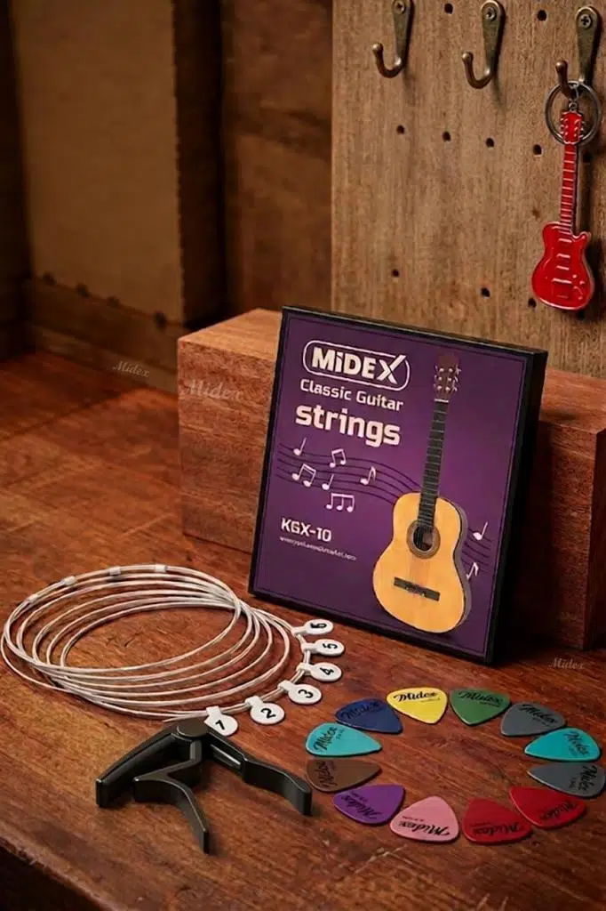 Midex KGX-10C Klasik Gitar Teli Takımı Pena ve Kapo (Capo) Seti