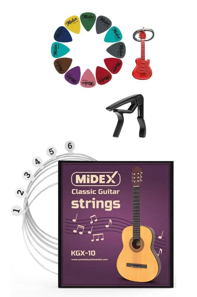 Midex KGX-10C Klasik Gitar Teli Takımı Pena ve Kapo (Capo) Seti