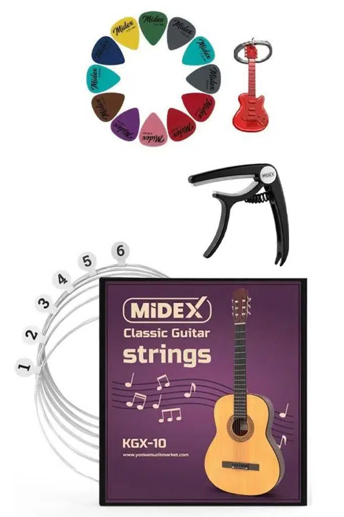 Midex KGX-10C Klasik Gitar Teli Takımı Pena ve Kapo (Capo) Seti