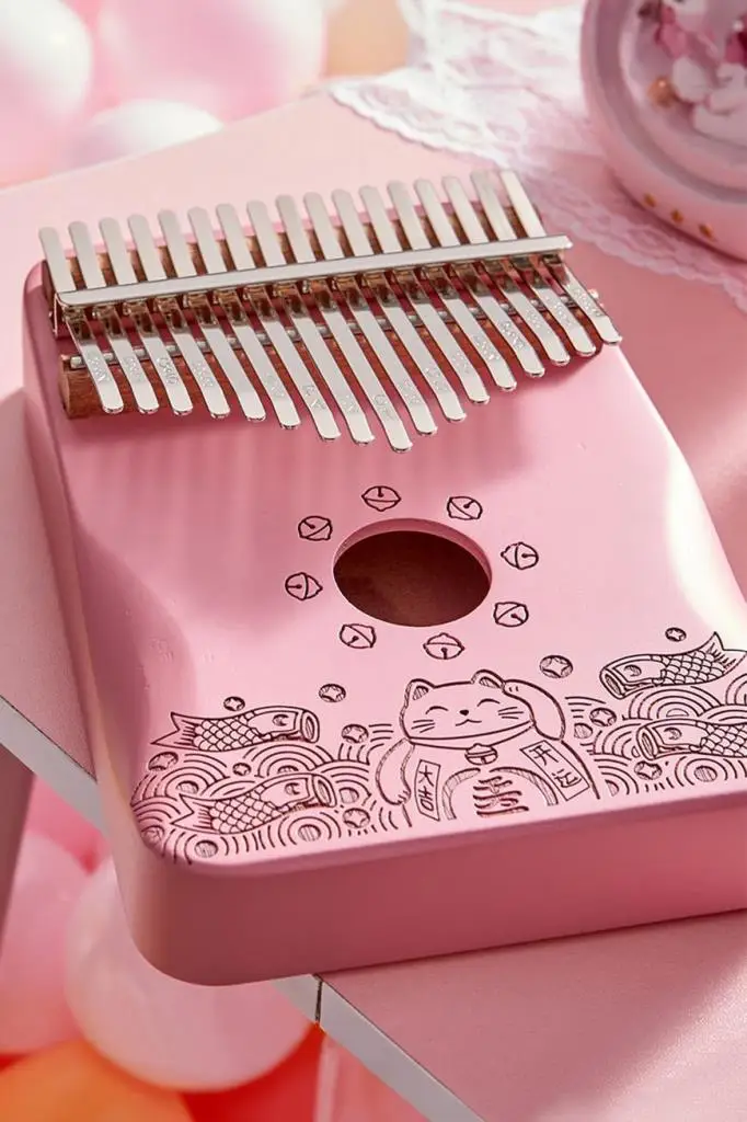 Midex KLX-350 Pembe Kalimba Gerçek Ağaç 17 Tuşlu Full Set