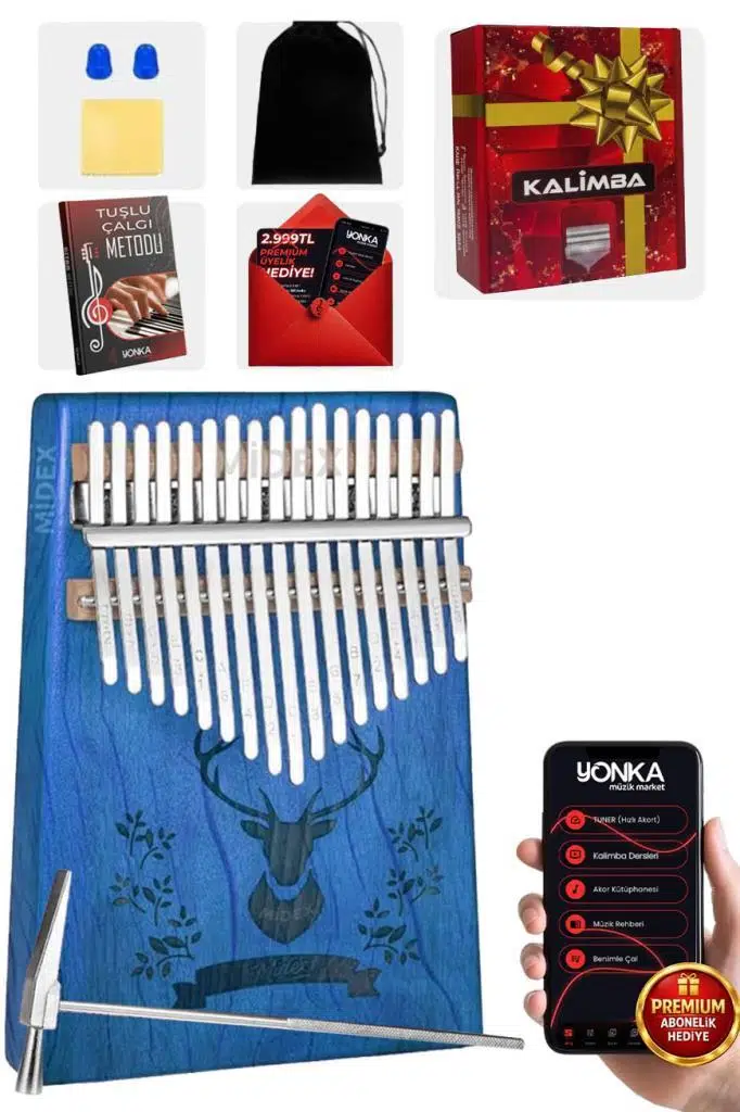 Midex KLX-454G Hakiki Ağaç Geyik Desenli Kalimba 17 Tuşlu