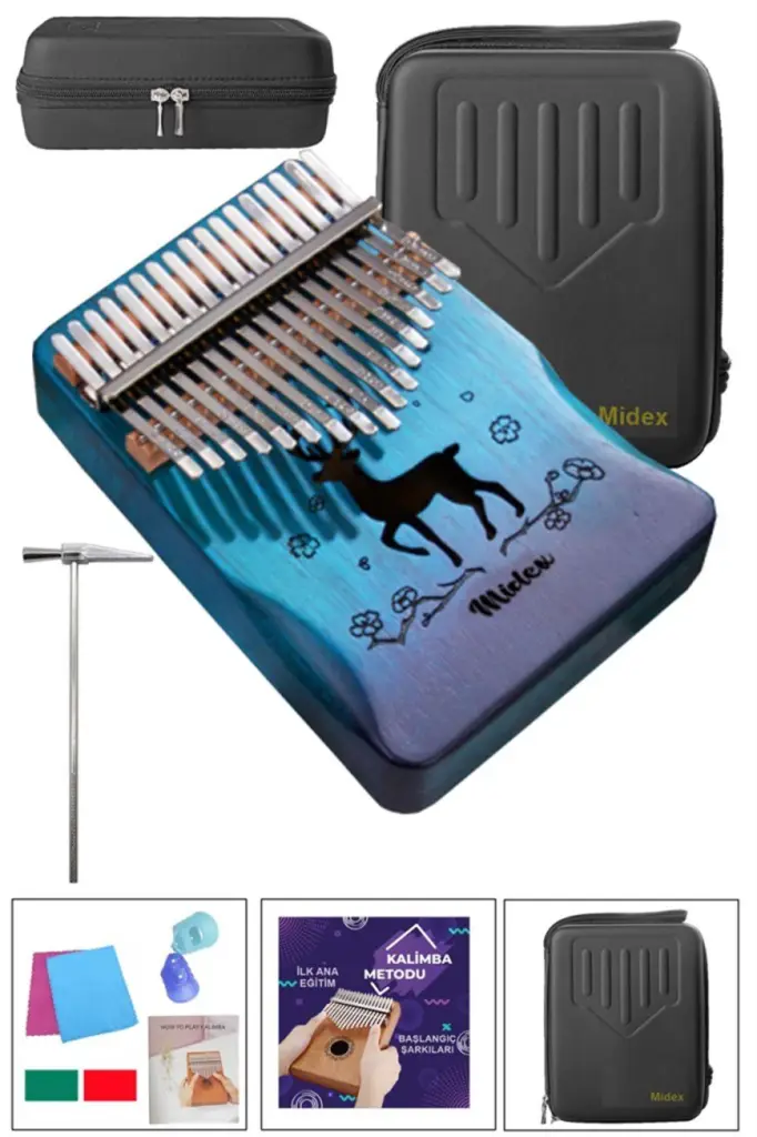 Midex KLX-511CS GİGBAGLİ Hakiki Ağaç Geyik Desenli Kalimba 17 Tuşlu Full Set