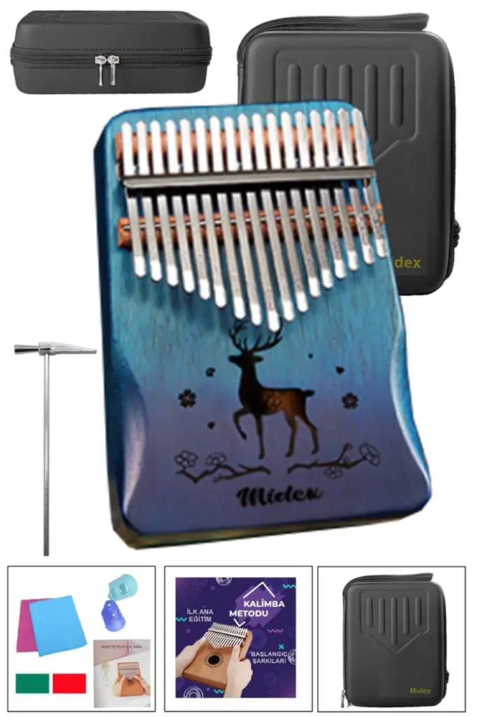 Midex KLX-511CS GİGBAGLİ Hakiki Ağaç Geyik Desenli Kalimba 17 Tuşlu Full Set