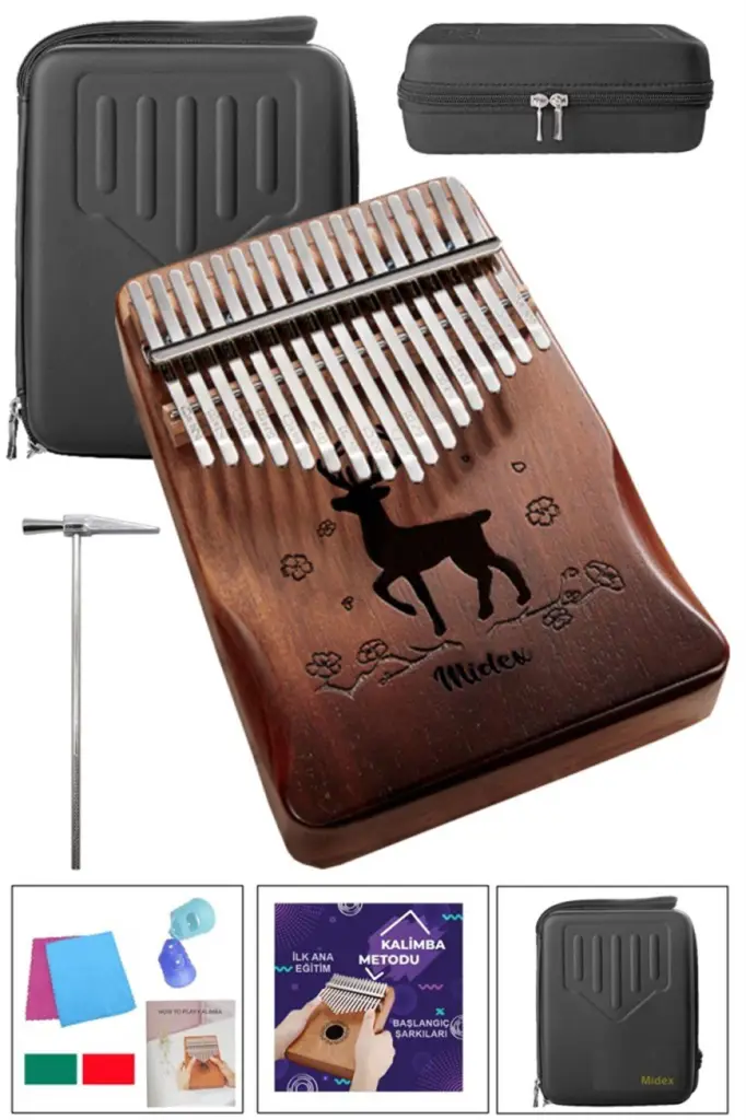 Midex KLX-521CS GİGBAGLİ Hakiki Ağaç Kalimba Geyik Desenli Full Set 17 Tuş