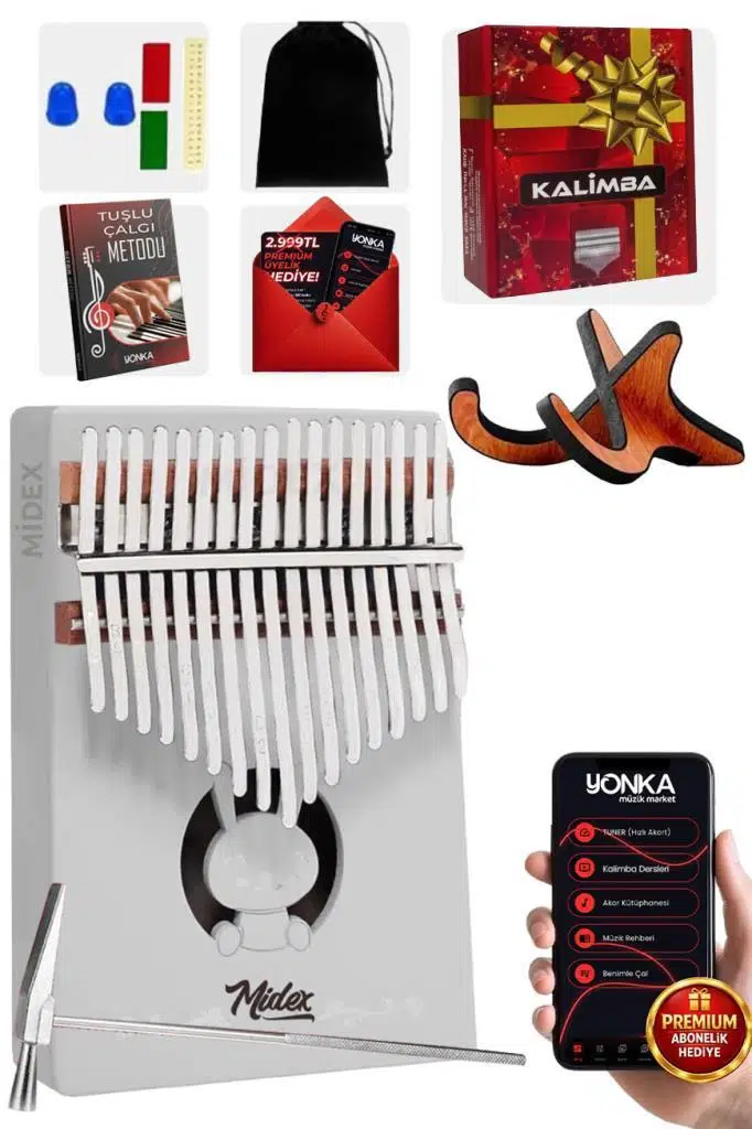 Midex KLX-550-PAK Beyaz Renk Gerçek Ağaç Kalimba 17 Tuşlu Full Set
