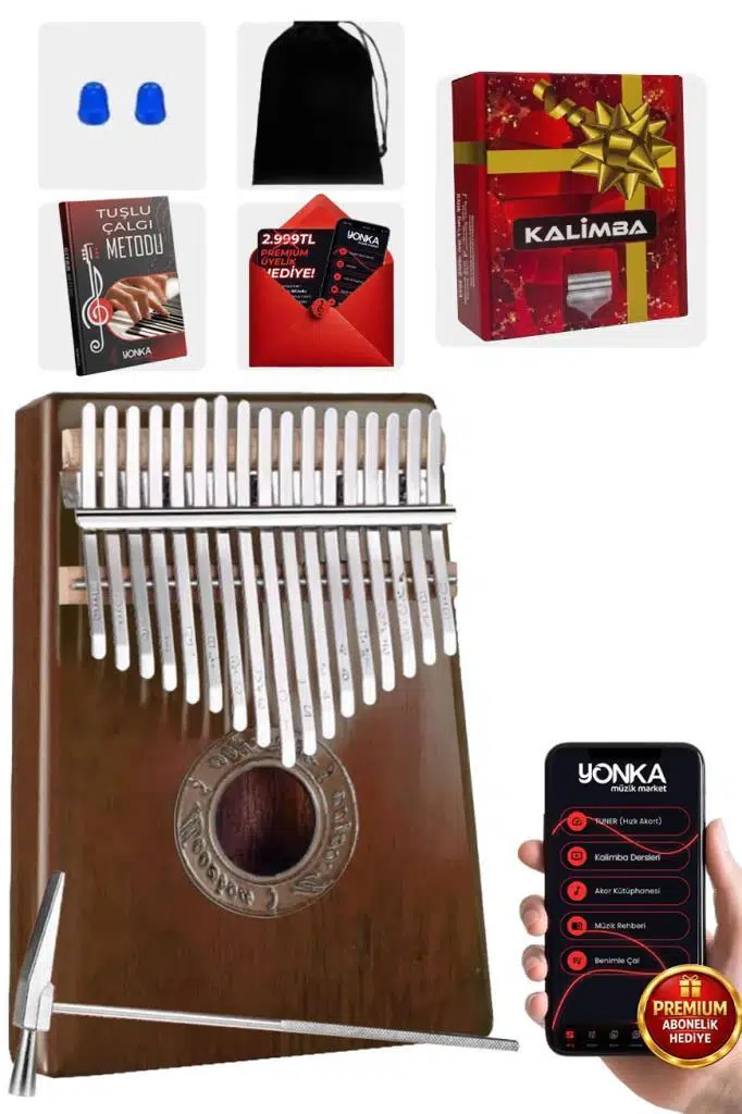 Midex KLX-553 Kalimba 1. Sınıf Maun Ağacı Mineral Çelik Paslanmaz 17 Tuş Tam Set