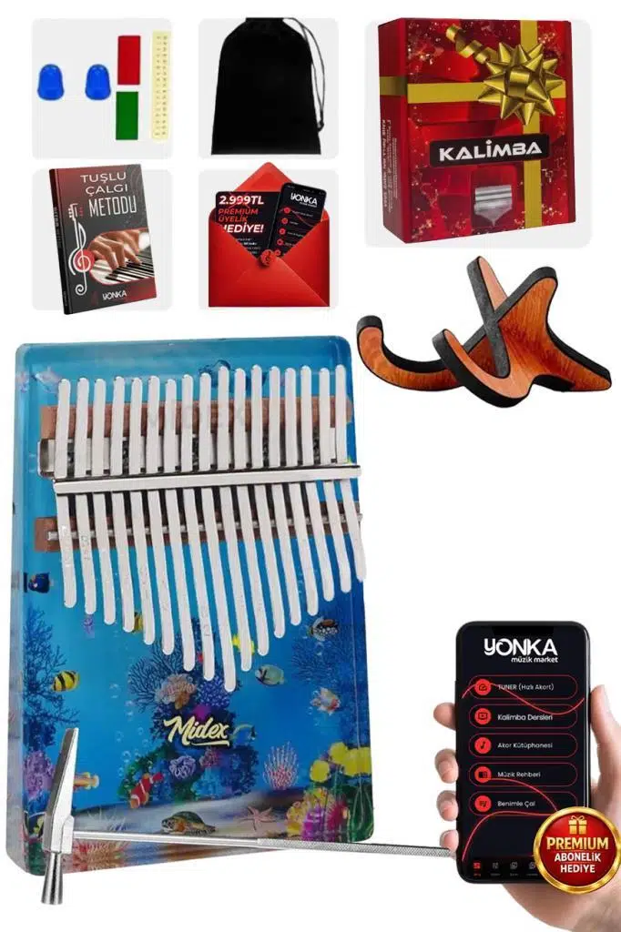 Midex KLX-640-PAK Okyanus Cam Kalimba 17 Tuşlu Full Set