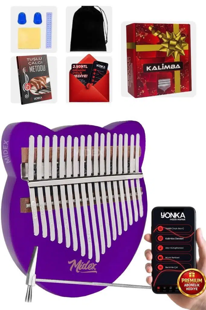 Midex KLX-660 Mor Renk Cam Kalimba 17 Tuşlu Full Set