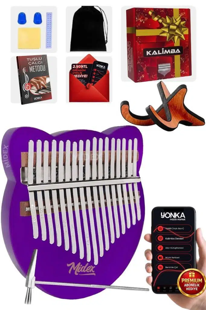 Midex KLX-660-PAK Mor Renk Cam Kalimba 17 Tuşlu Full Set