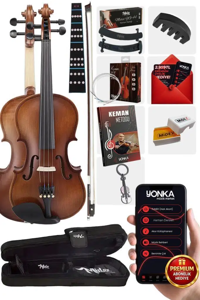 Midex LMA-544TYS 1/2 Profesyonel Keman 2/4 Çocuk Kemanı 8-10 Yaş (Yastık Susturucu Yedek Tel Çanta Yay Reçine Metod)