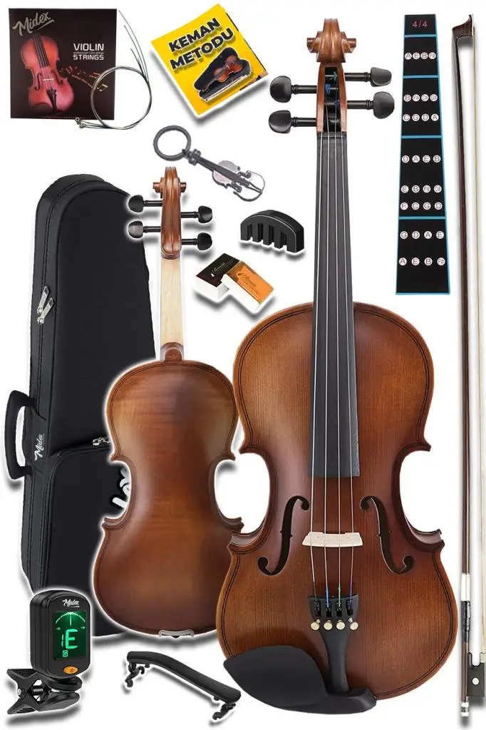 Midex LMA-644-PAK Profesyonel Keman 4/4 Tam Boy (Yastık Tuner Susturucu Yedek Tel Çanta Yay Reçine Metod)