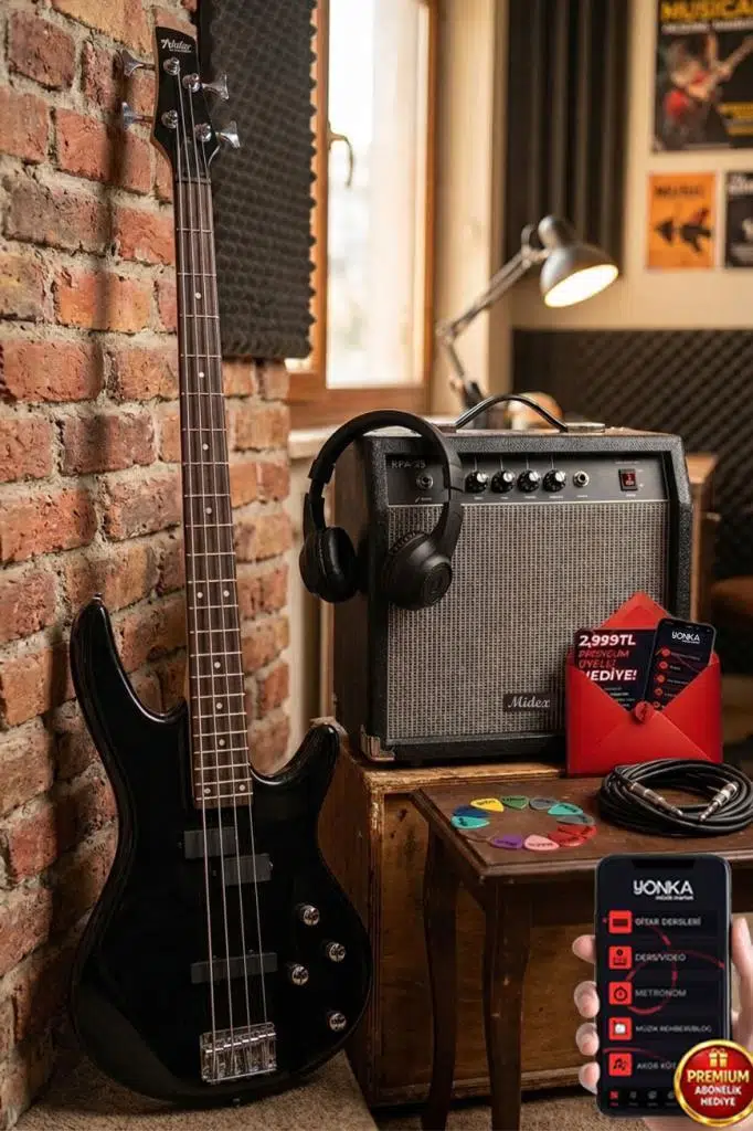 Midex MBG-400BK-25AMP 4 Telli Bas Gitar ve 25W Amfi Kulaklık Set