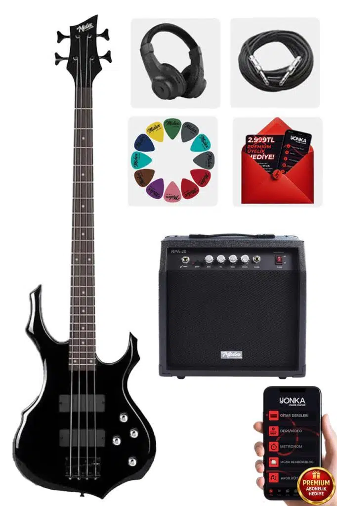 Midex MBG-410BK-20AMP 4 Telli Bas Gitar ve 20W Amfi Kulaklık Set