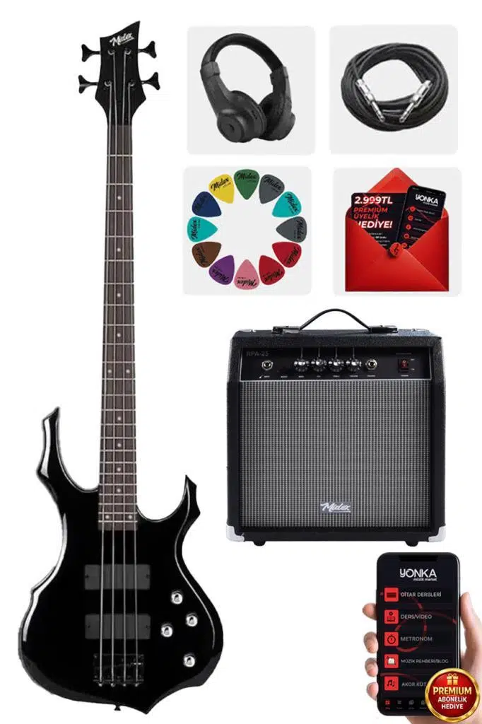 Midex MBG-410BK-25AMP 4 Telli Bas Gitar ve 25W Amfi Kulaklık Set