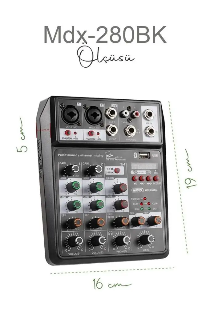 Midex MDX-280BK Ses Kartlı Ses Mikseri Stüdyo Kayıt Mixer