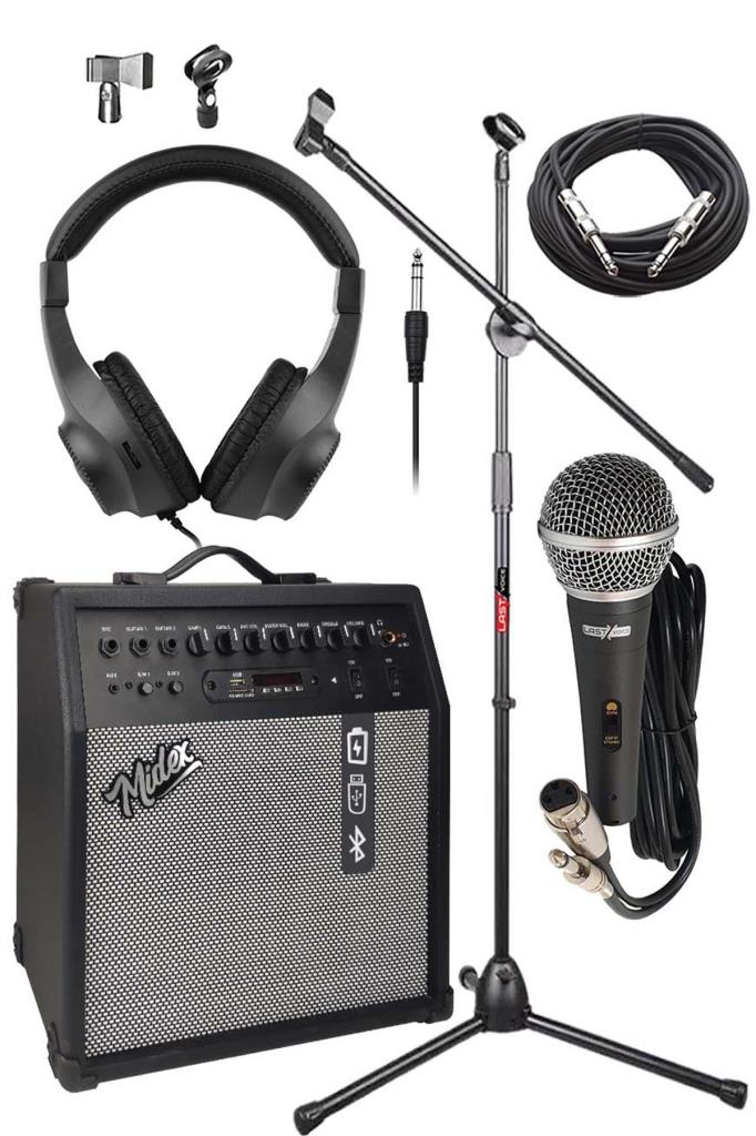 Midex MGA-50BK-PAK Elektro Gitar Amfisi 50 Watt USB Bluetooth Şarjlı 4 girişli (Mikrofon Kulaklık Stand Kablo)