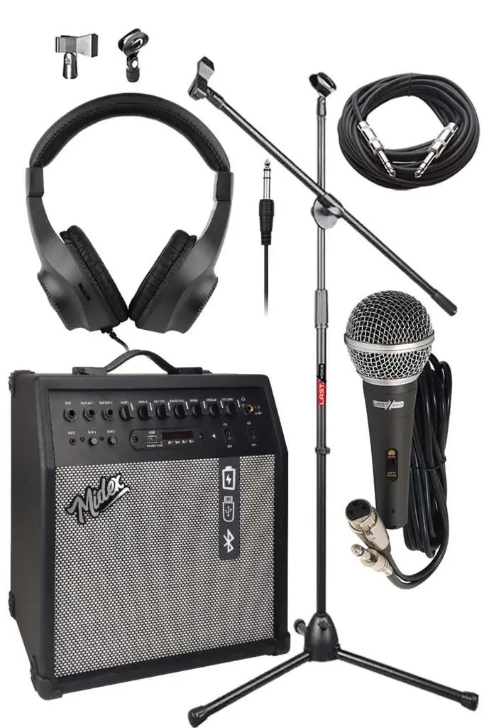 Midex MGA-50BK-PAK Elektro Gitar Amfisi 50 Watt USB Bluetooth Şarjlı 4 girişli (Mikrofon Kulaklık Stand Kablo)